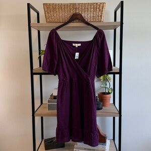 NWT Ann Taylor Loft 100% Cotton Wrap Bodice Textured Summer Dress,  12